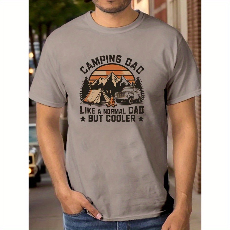 

Adventure Camping Dad Print Tee Shirt, Tees For Men, Casual Short Sleeve T-shirt For Summer In
