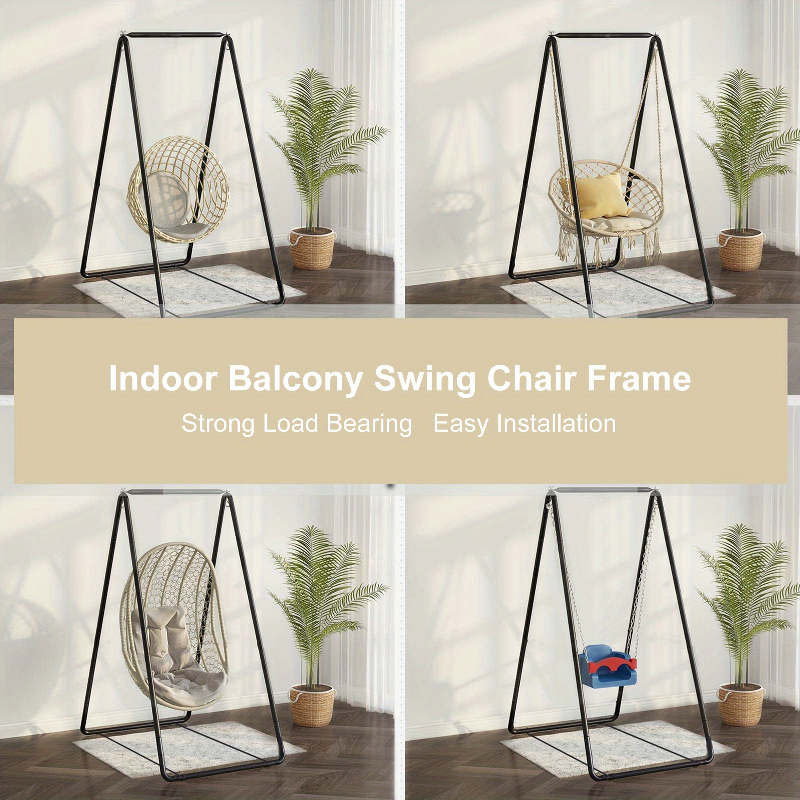 

Indoor/outdoor Hammock Swing Frame, 35.46x33.49x57.13 Inches Metal Stand For Hanging Chair, Easy Installation, Strong Load Bearing Capacity, Ideal For Balcony & Patio - Swing Chair Not Included