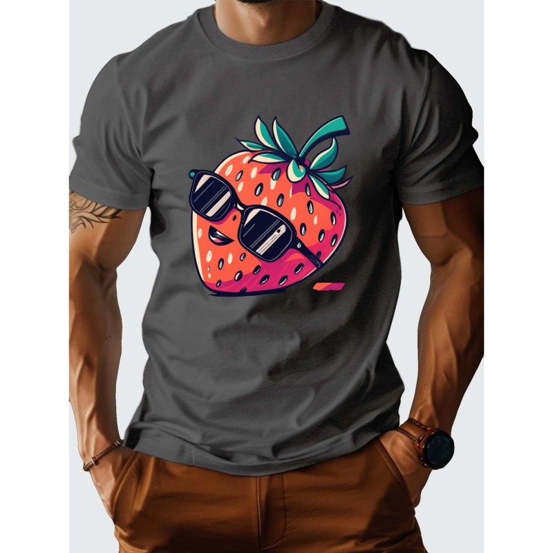 

Cute Strawberry With Glasses Pure Cotton Men's Tshirt Comfort Fit