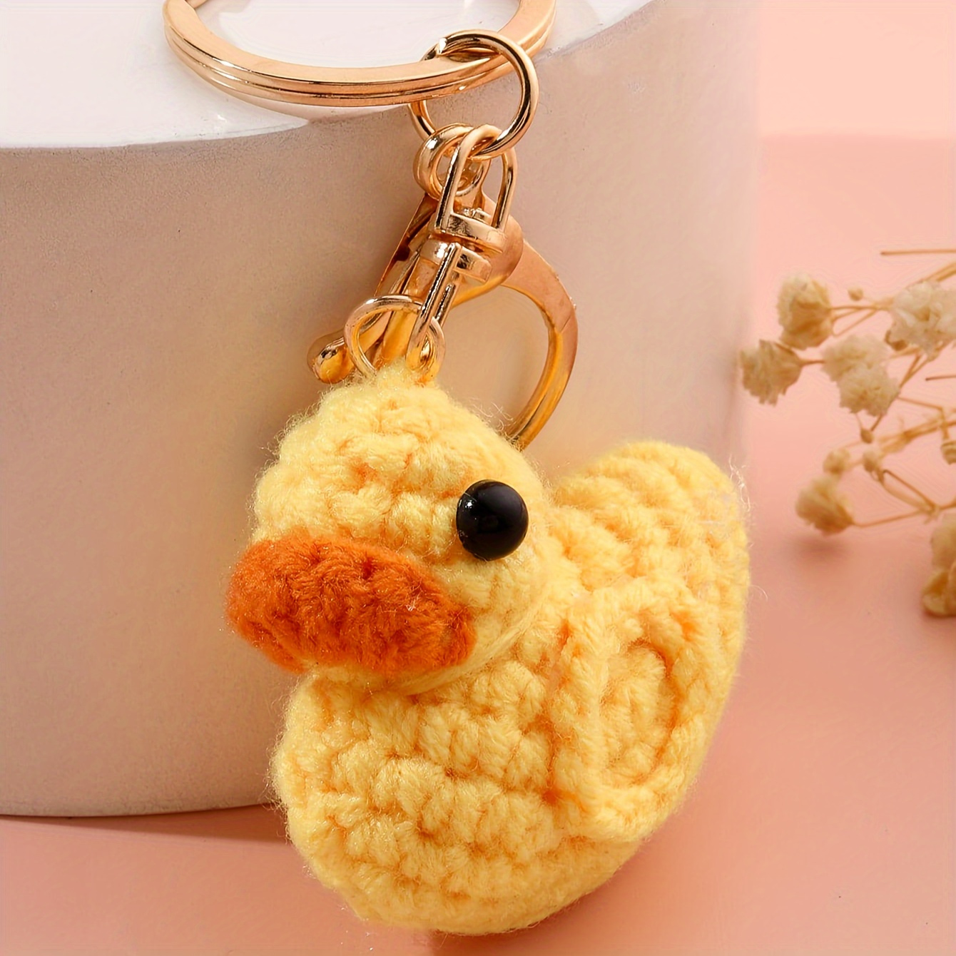 

Handmade Crochet Duck Keychain, Soft Yarn Weaved Animal Charm, Quirky Purse & Backpack Accessory, Unique Car Key Ring, Earbud Holder