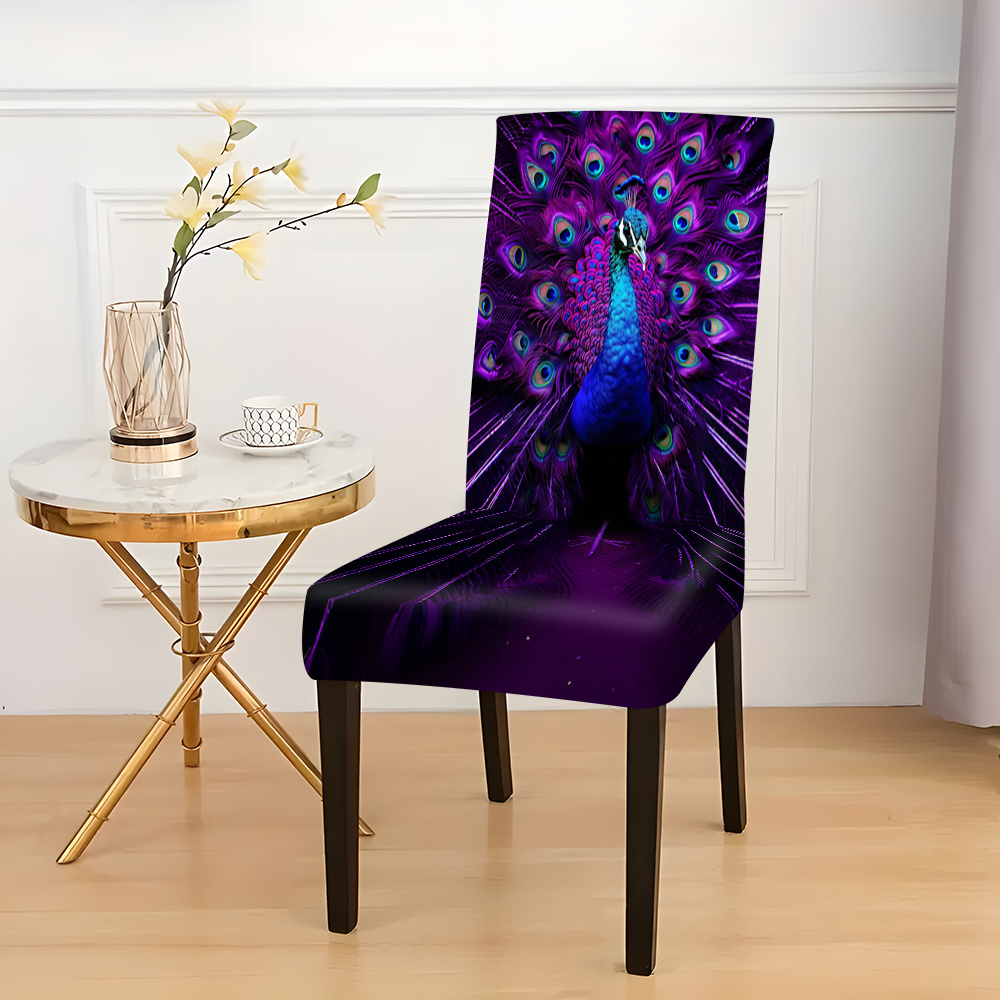 

Modern Polyester Chair Slipcovers With Elastic Band Closure, Set Of 2/4/6, Slipcover-grip, Machine Washable For Dining Room, Living Room, And Home Decor - Peacock Design
