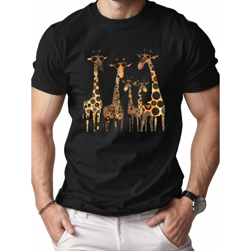 

Stylized Giraffes With Sunglasses Pure Cotton Men's Tshirt Comfort Fit