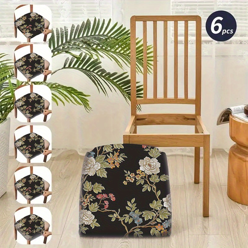 

Polyester Chair Seat Covers For Dining Room - Set Of 2/4/6, Contemporary Stretch Slipcovers With Floral Print, Non-slip Washable Furniture Protector For Home And Office Decor