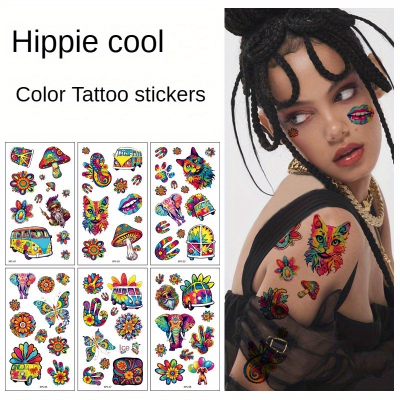 10 Autocollants Tatouage Hippie NYGGTYK - Temporaires Et Fun Pour Fêtes