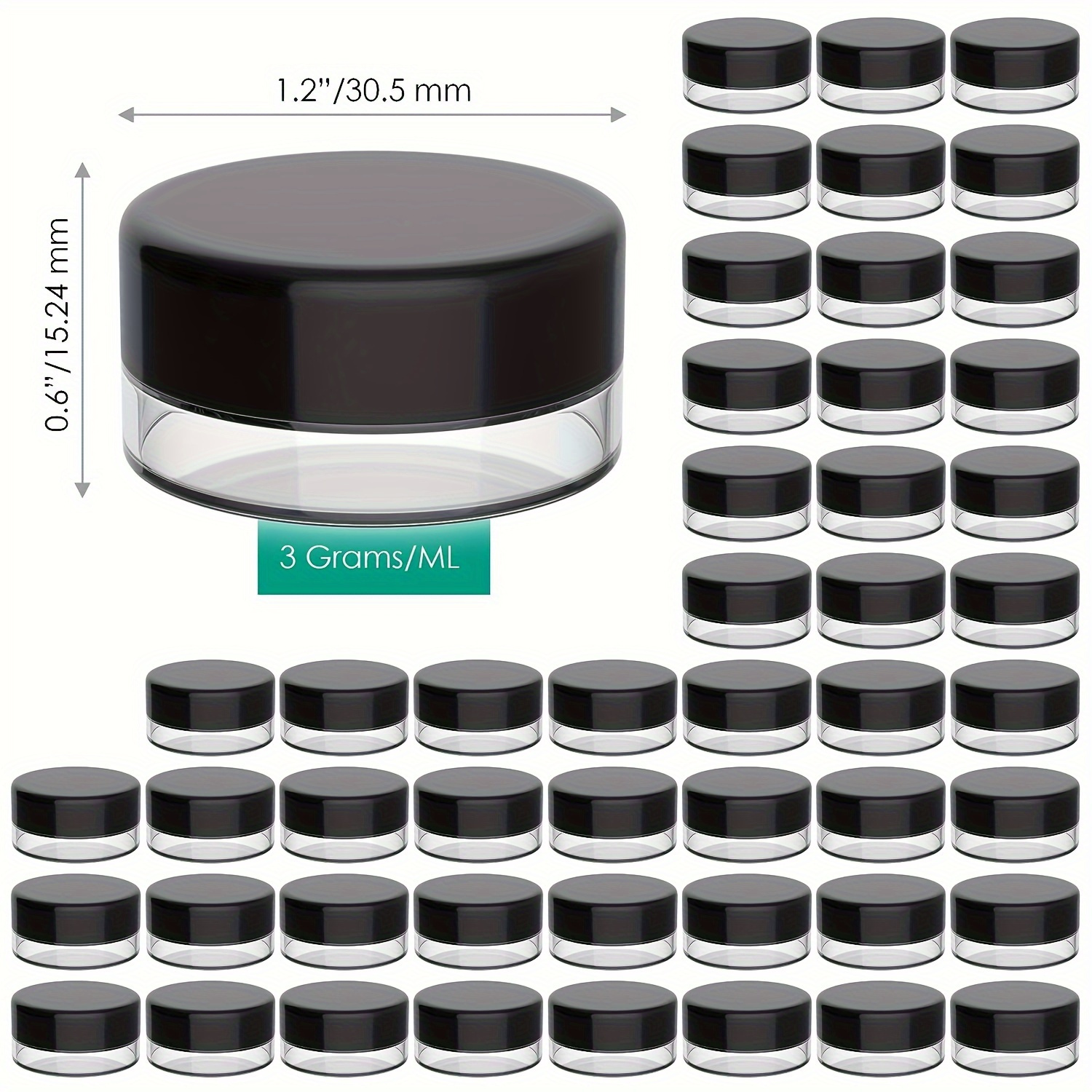 

Lot de 10 Mini Pots de Crème 3g avec Couvercles Noirs - 0.18oz, Contenants de Maquillage en Plastique Transparent pour à Paupières & Baume à Lèvres, Parfaits pour les