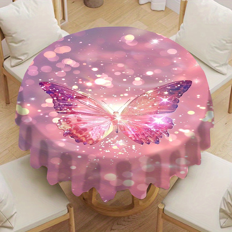 

1-piece Round Tablecloth - Waterproof, Oil-proof, Non-slip, Machine Made Woven Polyester Table Cover With Butterfly Design For Home, Kitchen & Dining - Luxury Aesthetic