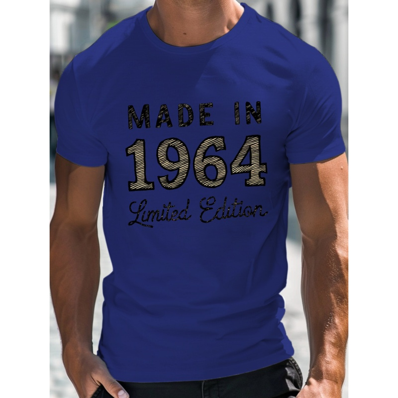 

Made In 1964 Limited Edition Print, Men's Round Neck Short Sleeve T-shirt, Casual Comfy Lightweight Top For Summer
