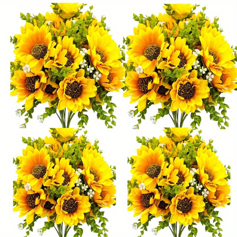

Artificial Sunflower Bouquet Set Of 3 - Perfect For Home, Office, Wedding, Party, Garden Crafts & Decor - Outdoor & Indoor Use - Bridesmaid Bouquets, Birthday Decorations, Diy Projects