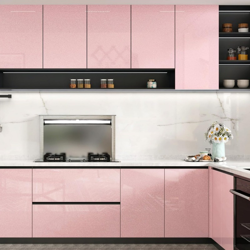 Image of Roll Of Pink Glossy Contact Paper, Self-adhesive And Removable Pvc Wallpaper, Suitable For Kitchens, Bedrooms, Living Rooms, Countertops, Furniture, Home Decor, And Furniture Renovation