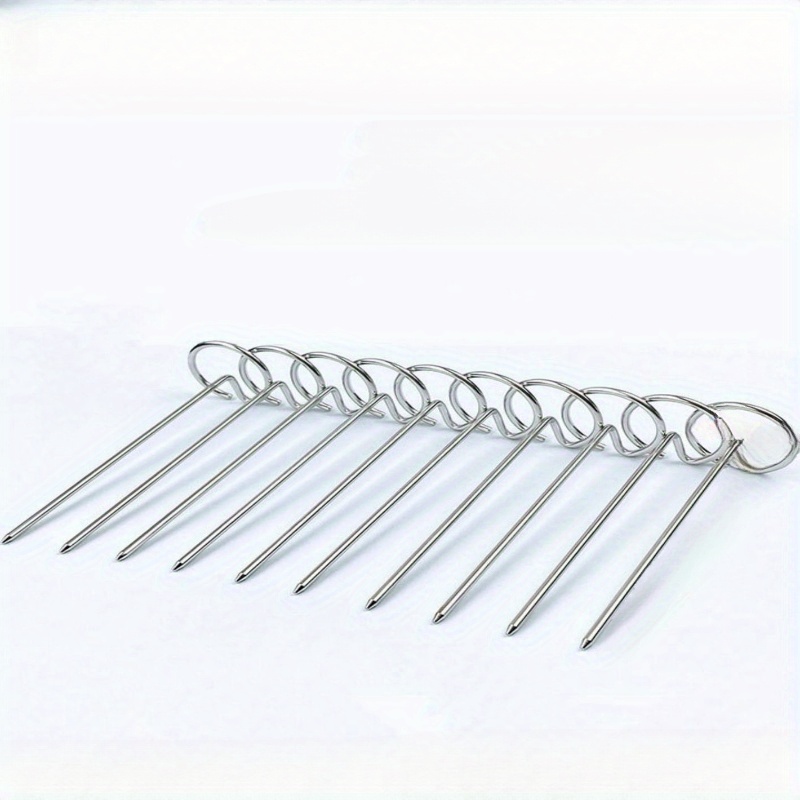 Image of 10pcs Stainless Steel Vertical Skewers For Air Fryers & Bbq Grills - Durable Baking Needles With Secure Holding Loops, Perfect For Cooking Of Meats & Veggies