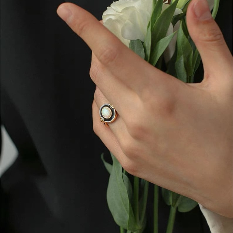 טבעת אמייל אלגנטית0ית, טבעת 2 חלקים מינימלת אורגנית וינטג', מתנה עבורה