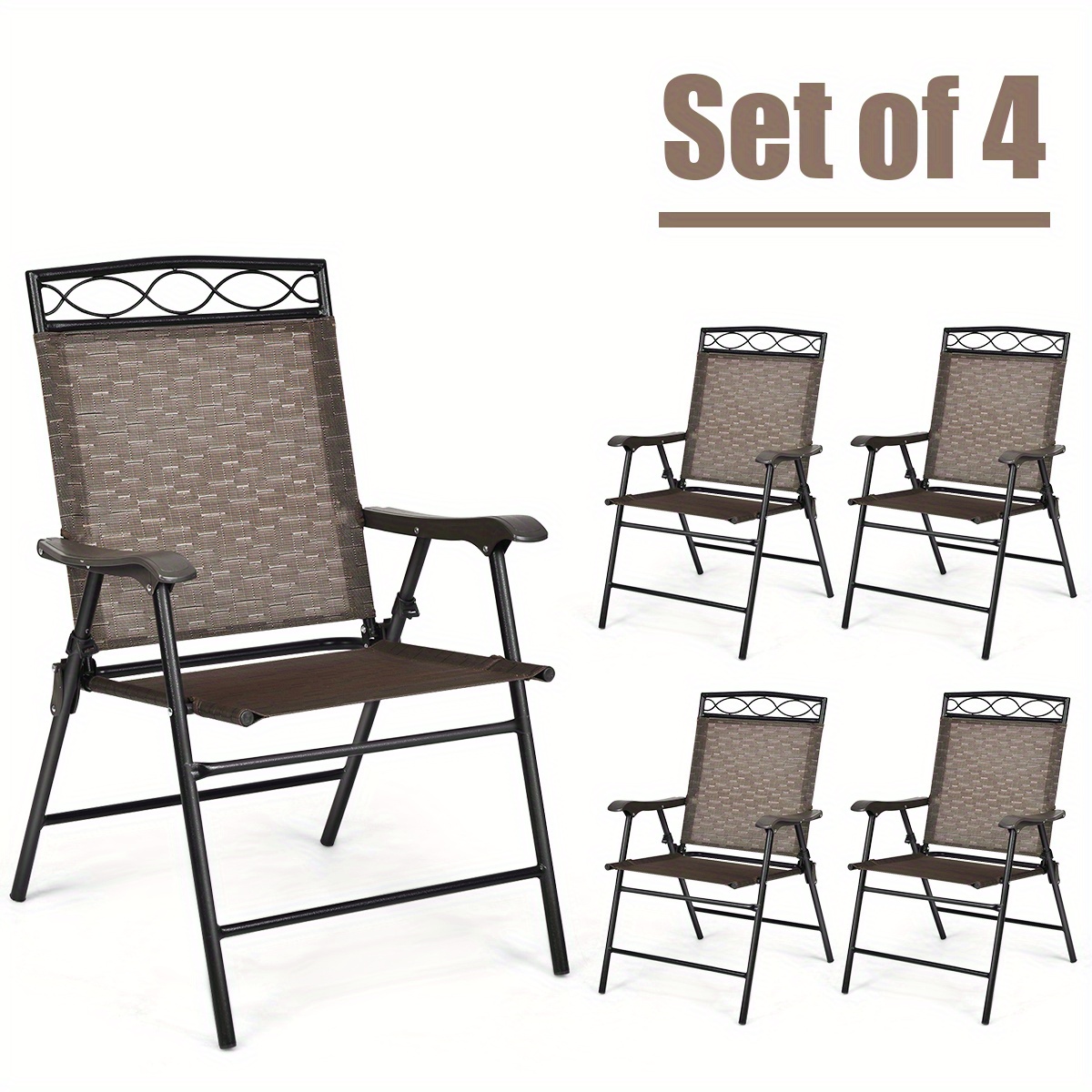4pcs heavy duty metal folding chairs set wicker like Temu