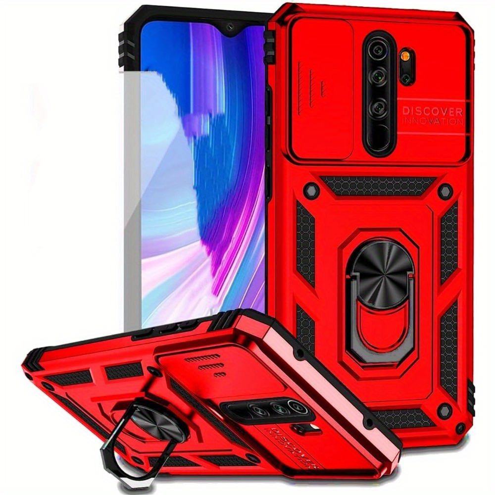 

Heavy Duty Phone Case With Kickstand For Redmi Note 8 Pro: Pc Material, Shockproof Design, And Slide Camera Cover