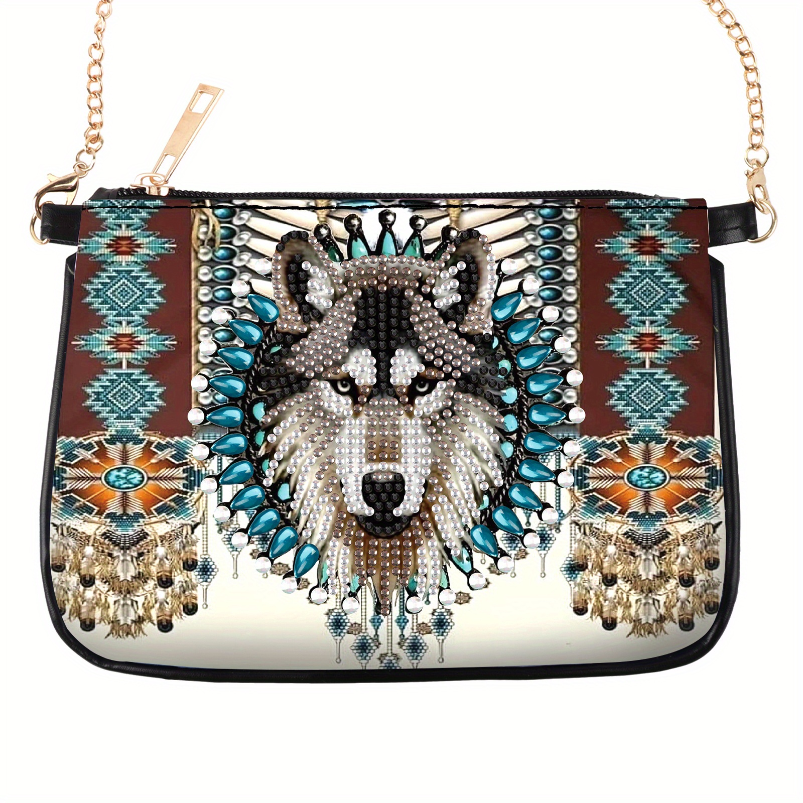 

5d Diy Wolfdog Diamond Painting Kit Crossbody Bag - Pvc Leather Animal Themed Art Handbag With Irregular Diamonds - Shoulder Bag With Zipper And Chain - Creative Craft Gift Set