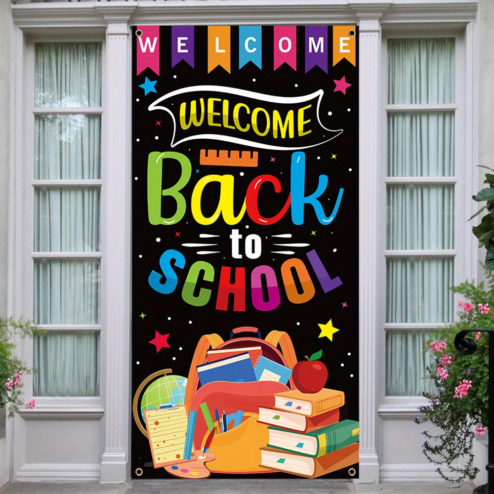 

1pc, Back To School Door Cover Banner, Polyester, First Day Of School Classroom Backdrop Porch Sign, Birthday Party Front Door Hanging Banner, Home Mural Decor 70x35 Inch