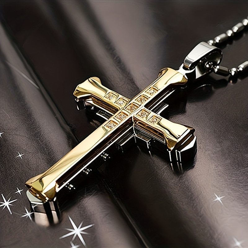 elegant titanium steel cross pendant necklace with zirconia inlay classic vintage   for casual attire gifting