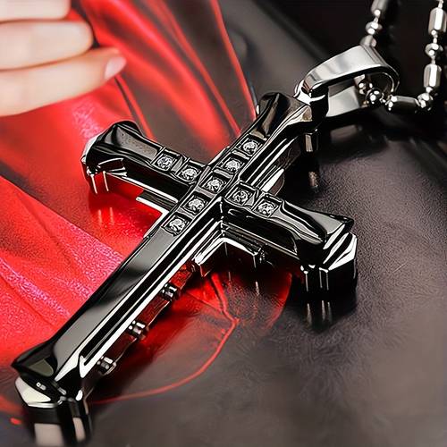 elegant titanium steel cross pendant necklace with zirconia inlay classic vintage for casual attire gifting