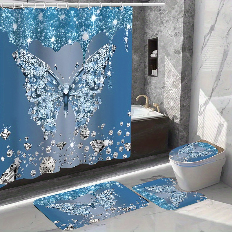 

1/4pcs Diamond Shower Curtain And , Shower Curtain 12 , Bathroom Rug, Mat, Lid Pad, Bathroom Decor, Shower Curtain For Bathrooms