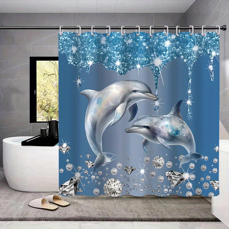 

4-piece Home Decor Shower Curtain Set With 12 Hooks: Waterproof Toilet Seat Cover, Bathroom Mat, And Non-slip Rug - Polyester Fabric, Washable, And Features A Fashionable Dolphin Design