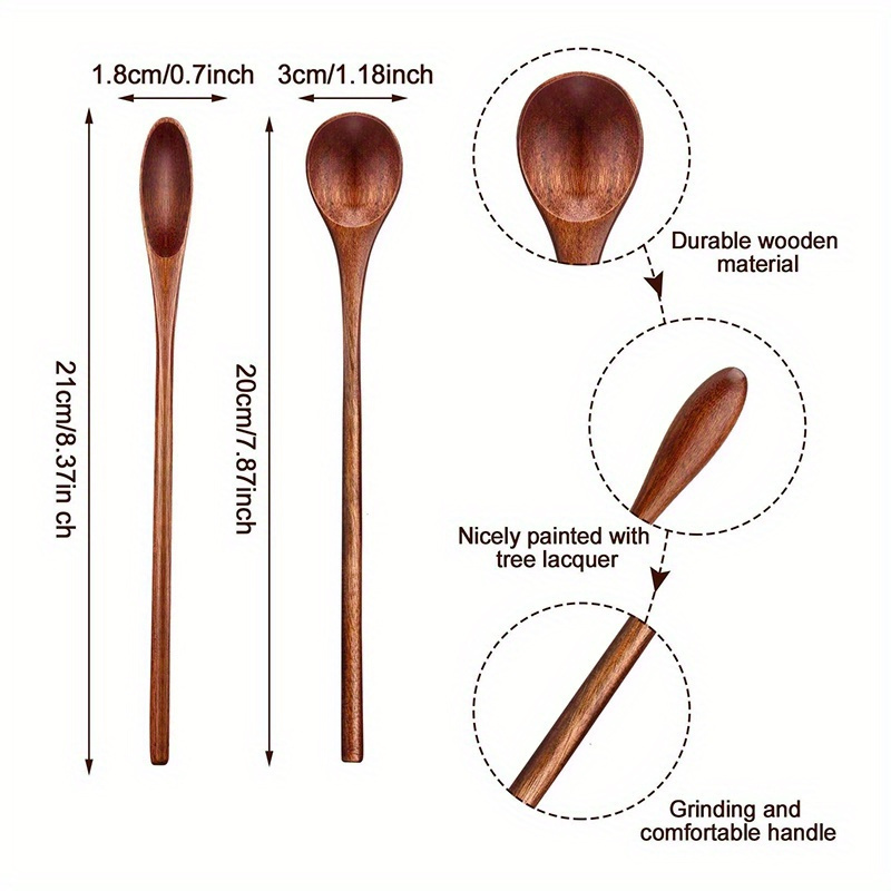 1 3pcs wooden coffee spoon long handle wooden mixing spoon wooden teaspoon manual wooden mixing spoon for kitchen mixing details 7