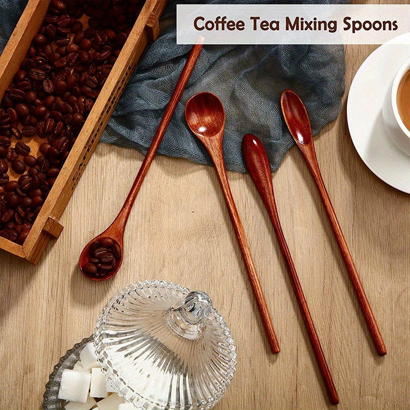 1 3pcs wooden coffee spoon long handle wooden mixing spoon wooden teaspoon manual wooden mixing spoon for kitchen mixing details 8