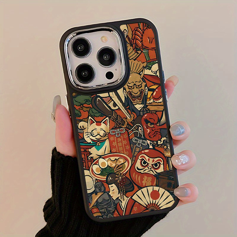 

Japanese Ukiyo-e Art Style Phone Case Bundle - Bo0376 & T0197 Protective Electropated Edge Frame Matte Tpu Cover, Shockproof And Scratch-resistant Design For