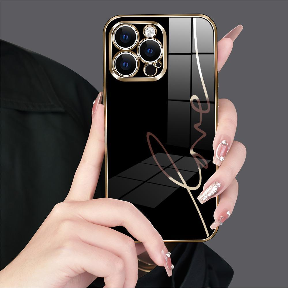 

Elegant Signature Line Electroplated Phone Case, Shockproof Silicone Tpu Bumper, Full Lens Protection For Se/7/8/x/xr/xs/11/12/13/14/15 Series, Men & Women - Soft Rubber Grip, Luxury Plating Design