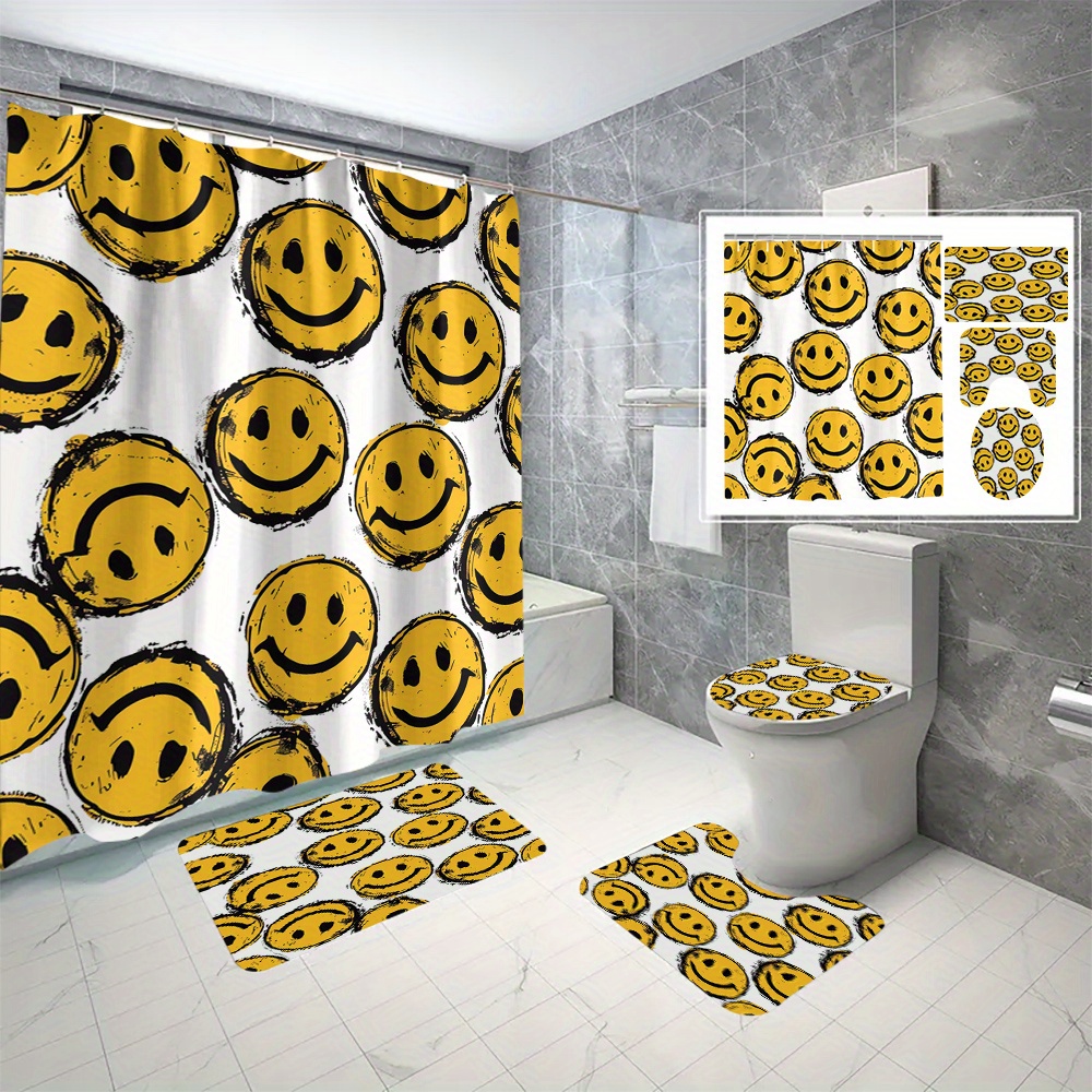 

4pcs Yellow Face Foreign Trade Digital Printing Bathroom Curtains Nnch Partition Bathroom Curtains Customized All-season Comfort