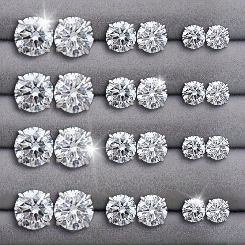 

12 Pairs Of Stud Earrings Set Inlaid Round Zircon Elegant Ear Piercing Jewelry Decoration Party Favors