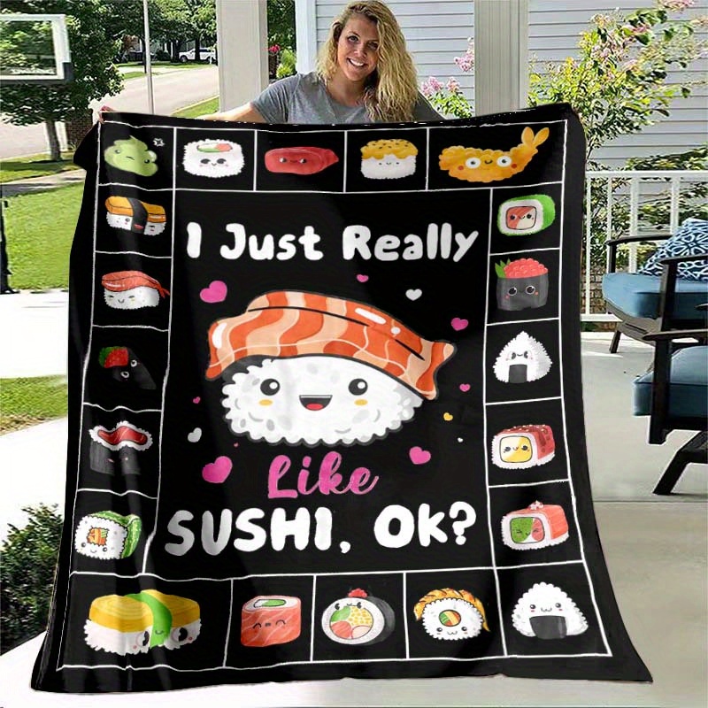 

Cute Sushi Pattern Fleece Throw Blanket - All-season Office Chair Mat, 100% Polyester, Multiple Sizes Available