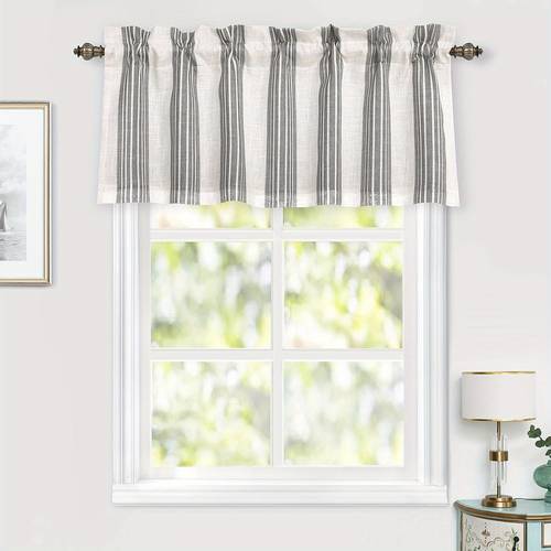 vertical striped pattern linen blend thermal insulated blackout linen window curtain valance rod pocket lined single 52 inch by 18 inch plus 2 inch jade gray