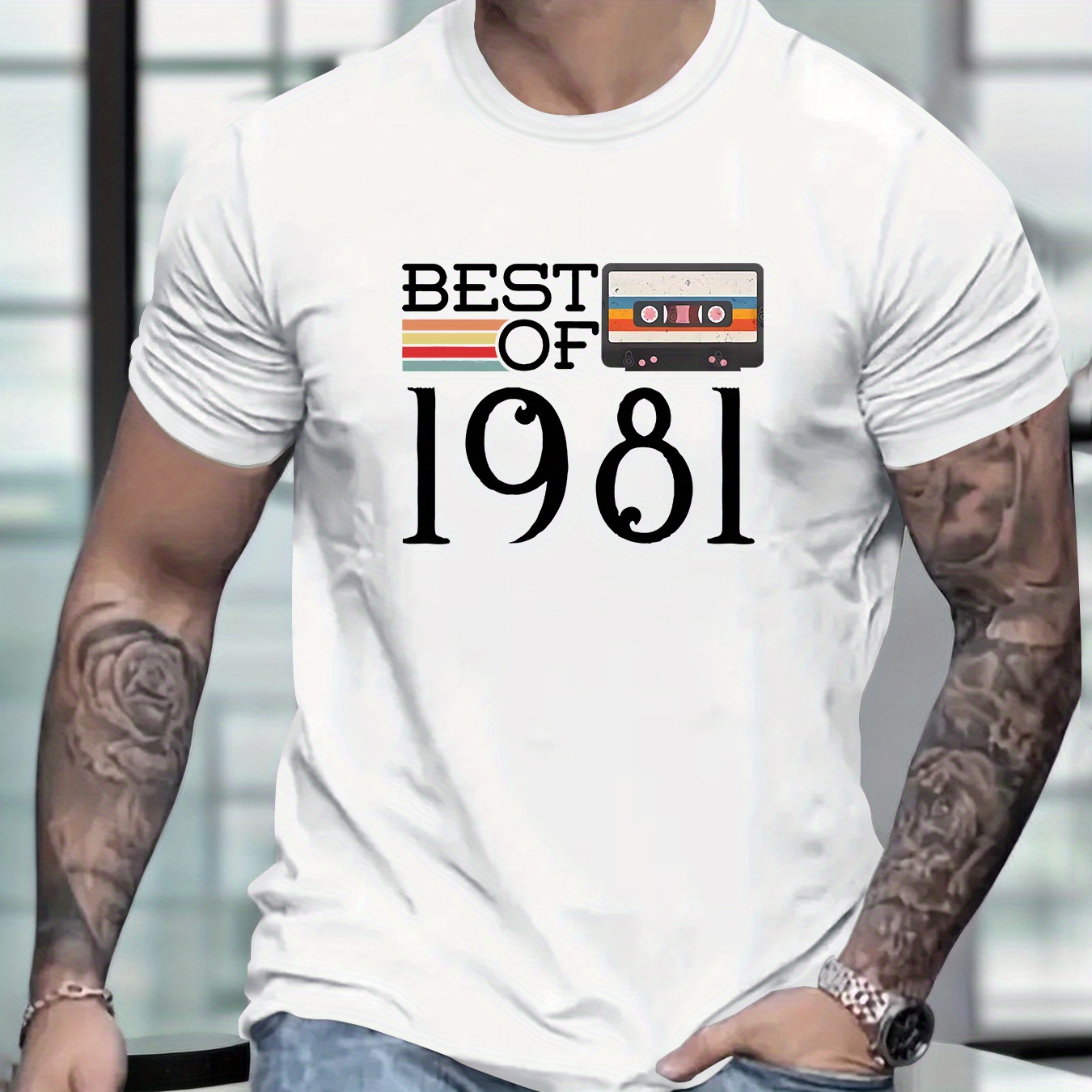 

Best Of 1981 Retro Print Men's T-shirt, Crew Neck Short Sleeve Tees For Summer, Casual Comfortable Versatile Top For Outdoor Sports Daily Street