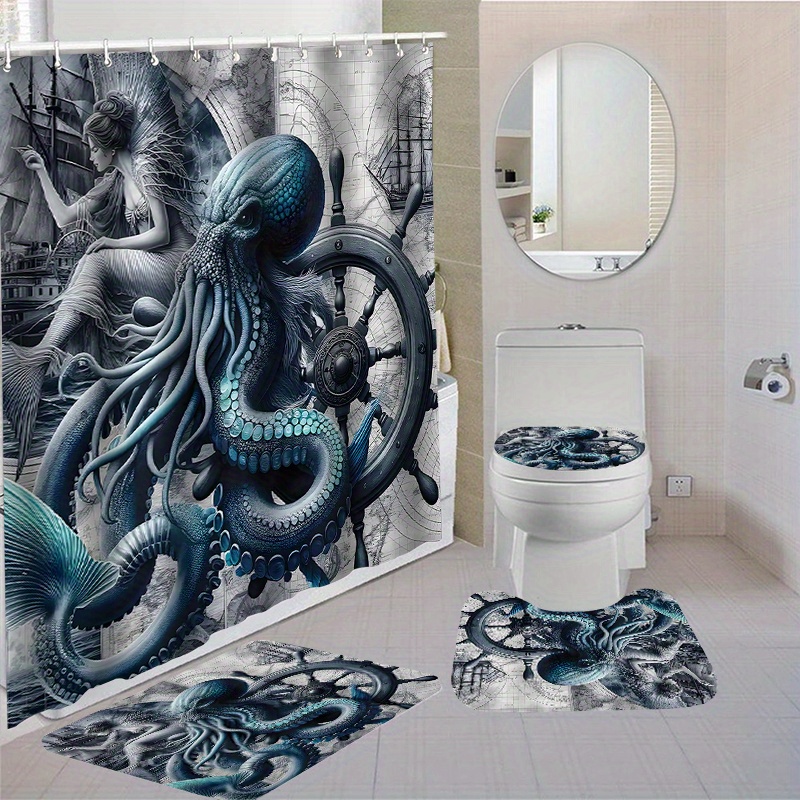 

1/4pcs Shower Curtain And , Shower Curtain 12 , Bathroom Rug, Mat, Lid Pad, Bathroom Decor, Shower Curtain For Bathrooms