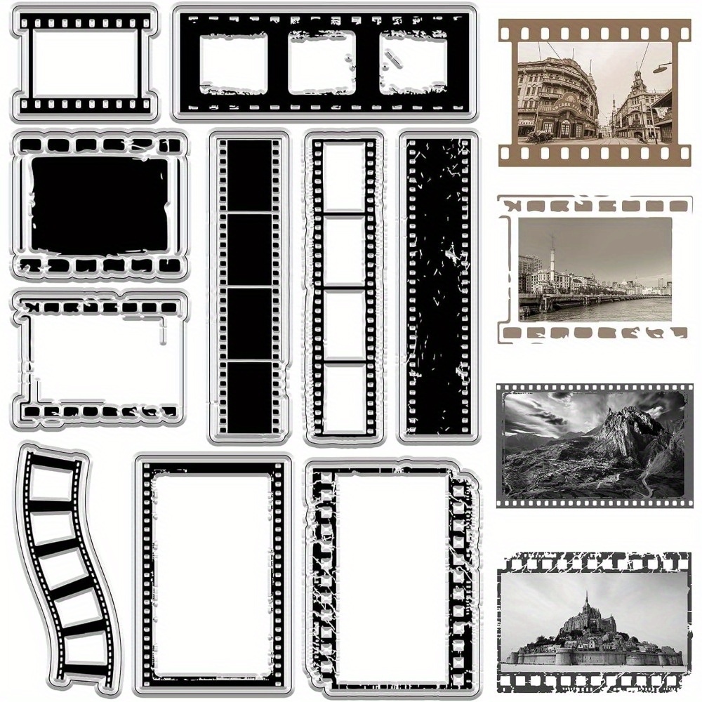 

1pc Vintage Filmstrip Clear Silicone Stamp, 4.33x6.3x0.09inch, Reusable Transparent Rubber Stamp For Scrapbooking, Photo Album, Journaling, Diy Christmas Gift, Rectangle Shape With And Symbols Theme