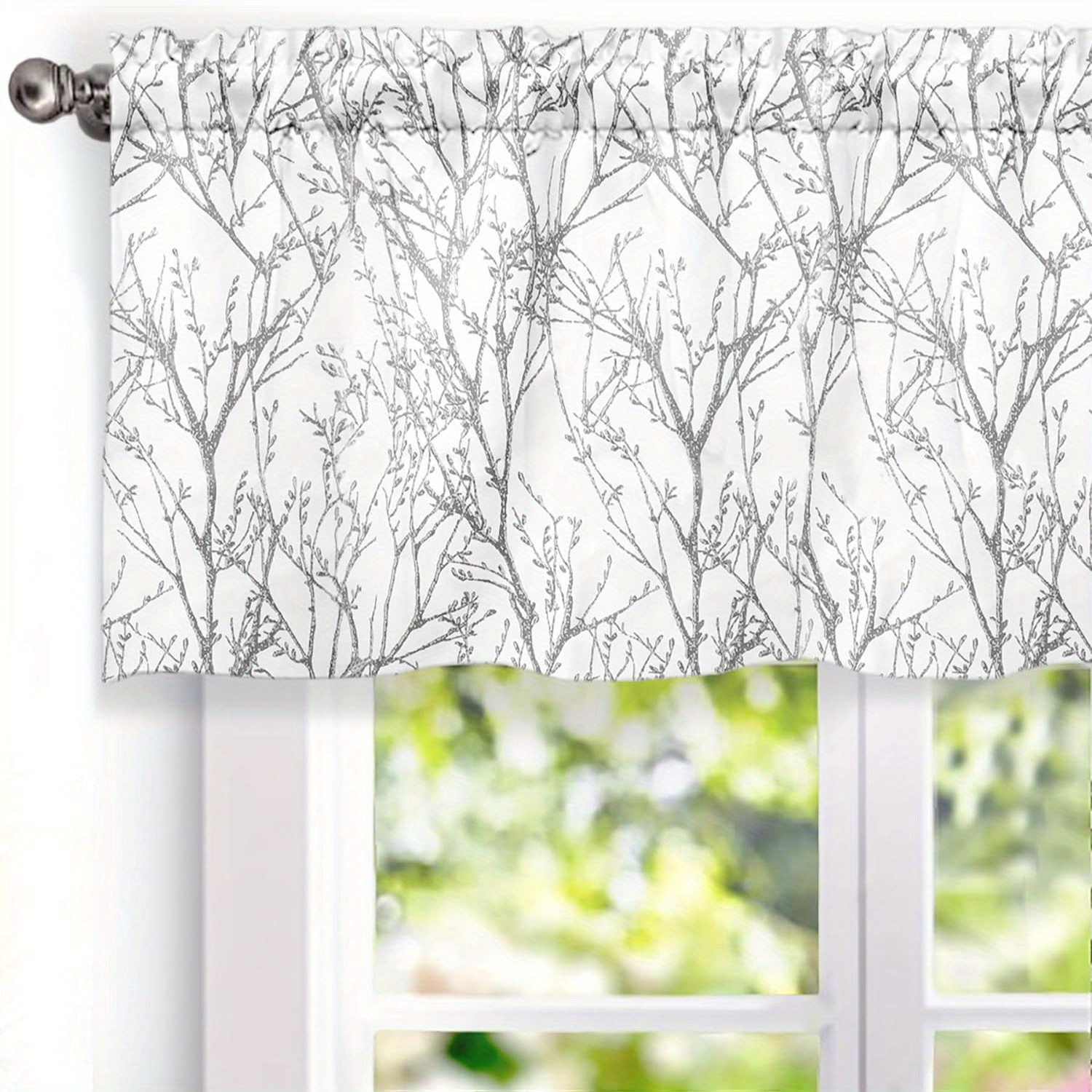 

1 Pack Tree Branch Abstract Ink Printing Lined Thermal Insulated Window Curtain Valance Rod Pocket