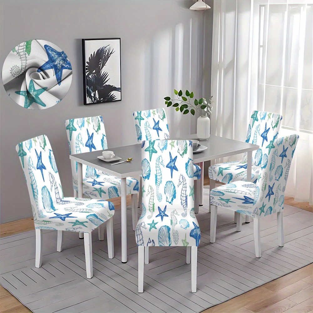 

Jit 2/4/6pcs Seat Cover With Underwater Creatures Print, Removable Chair Protector, Furniture Protector, Dining Room, Living Room, Office Home Decoration
