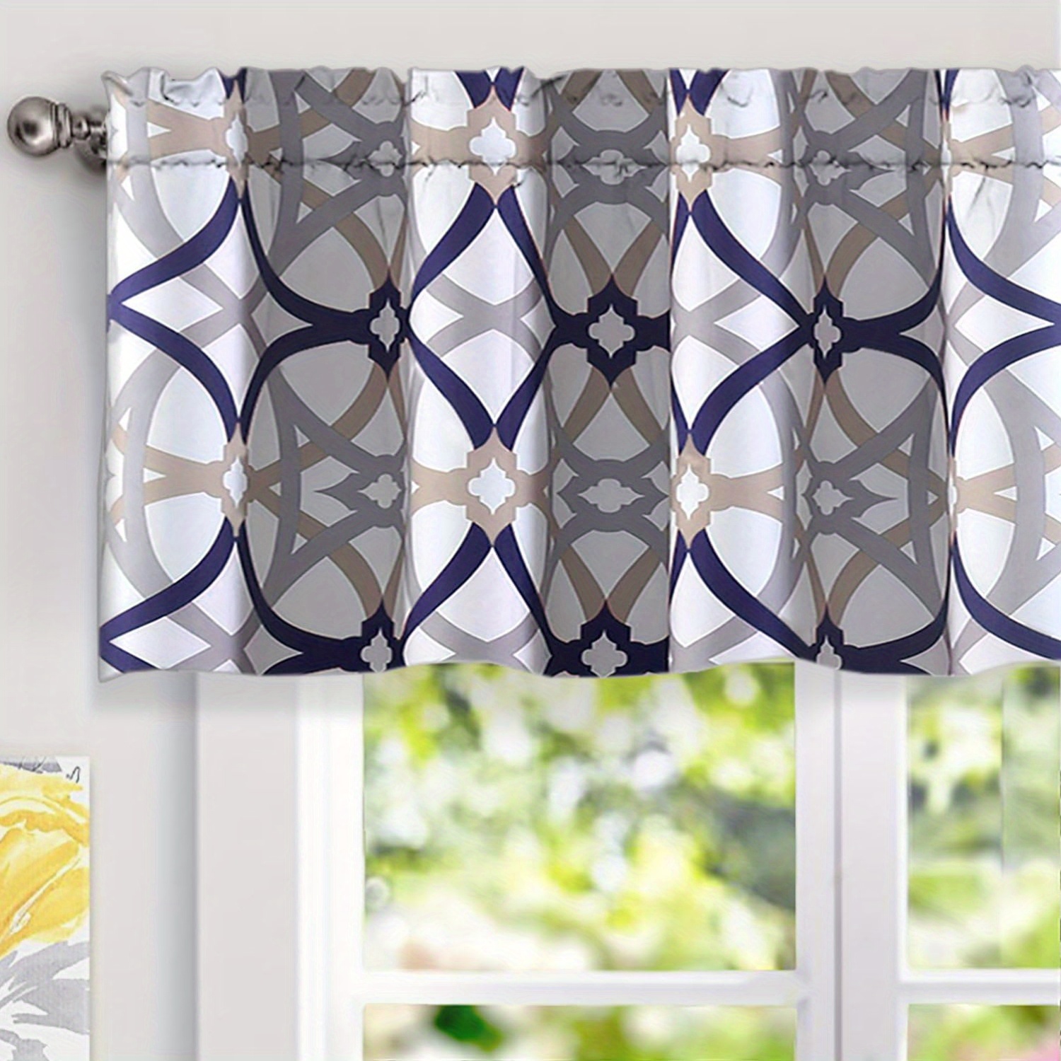 

Spiral Geo Trellis Pattern Window Curtain Valance Rod Pocket 52 Inch By 18 Inch Plus 2 Inch Navy And Gray 1 Pack