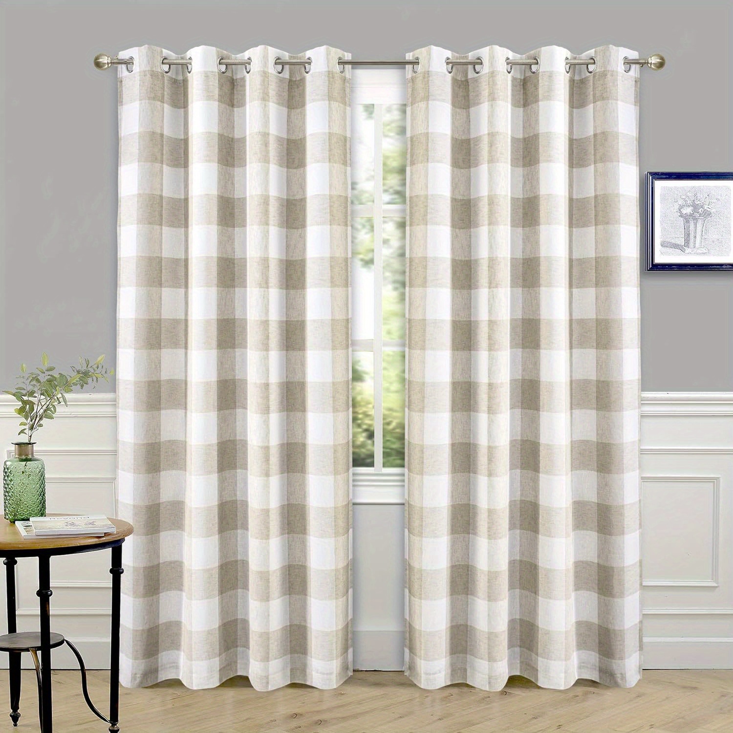 

Check Curtains Woven Pattern Lined Blackout Thermal Insulated Window Curtain Grommet 2 Layers 2 Panels 52 Inch By 84 Inch Taupe