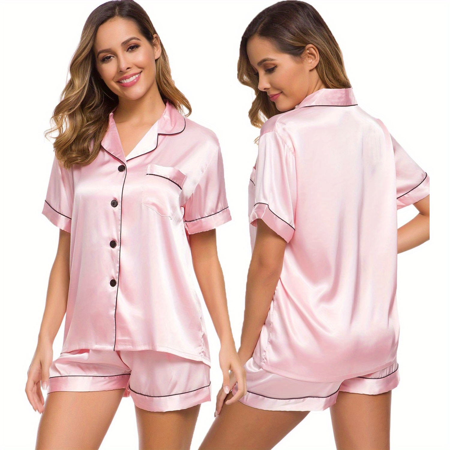 

Womens Silk Satin Pajamas Set Two-piece Pj Sets Sleepwear Loungewear Button-down Pj Sets