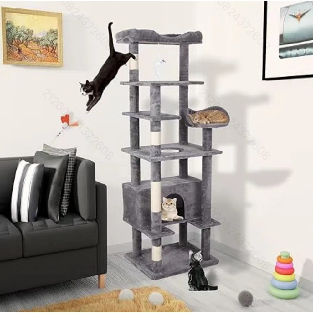 

Lasuea-54"cactus Cat Tree Tower For Indoor Cats, Cat Condo Cat House With Perch & Scratching Post & Dangling Ball, Cat Activity Center Cat Furniture