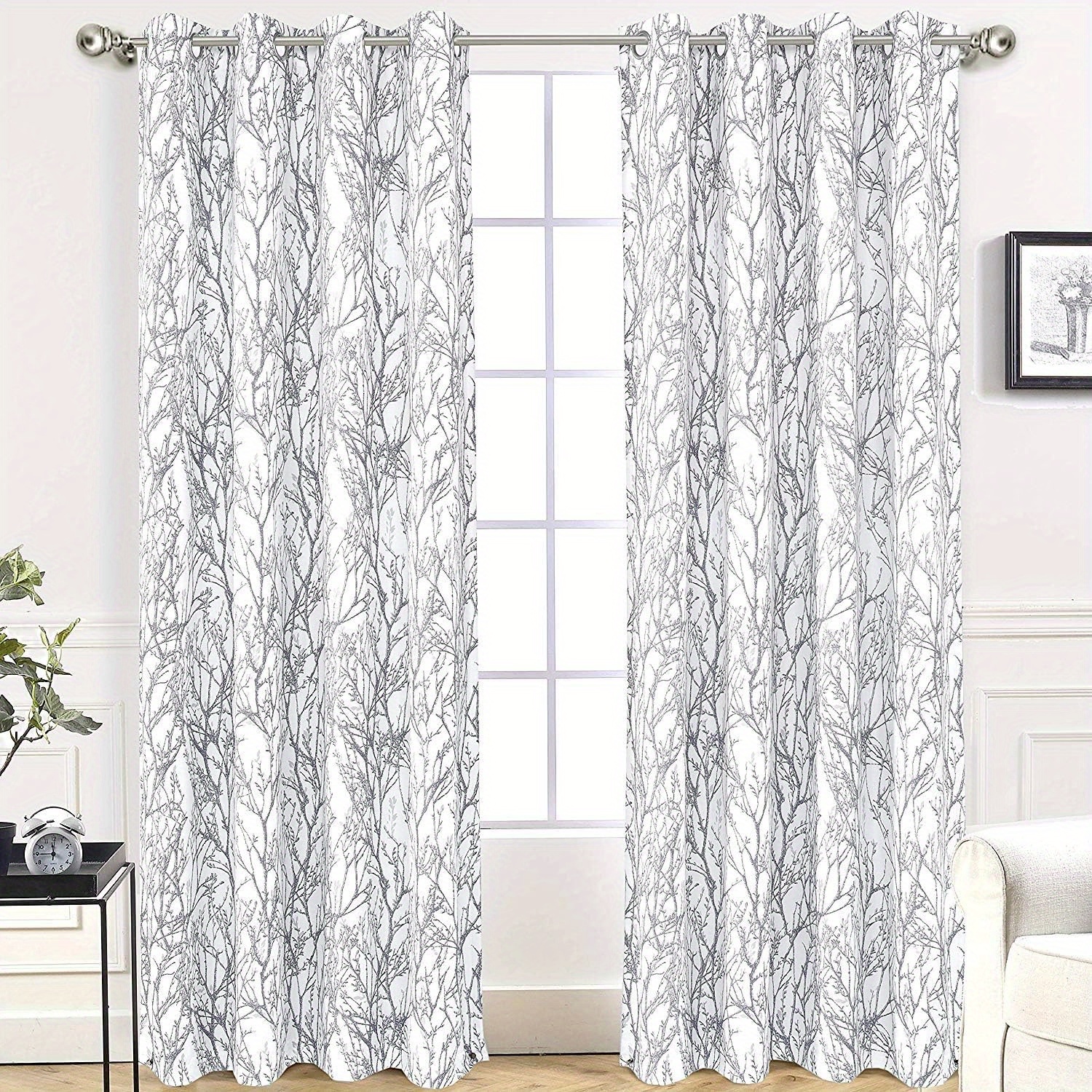 TEMU 2 Panels Tree Branch Blackout Curtains For Bedroom Curtains Branch Lined Window Treatment Thermal Grommet Top Curtain For Living Room Winter Warm Curtain