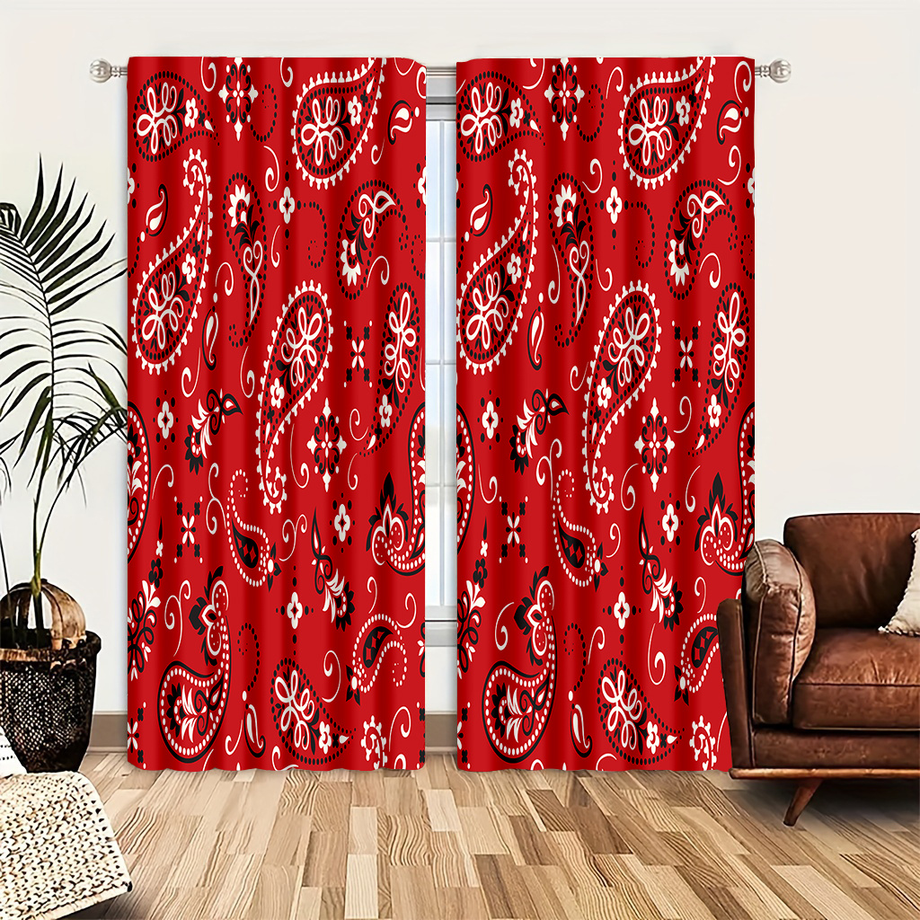 TEMU 2pcs/set Red Paisley Pattern Door Curtains Light And Feel For Cozy Bedroom Chic Office Stylish Kitchen Living Room And Study