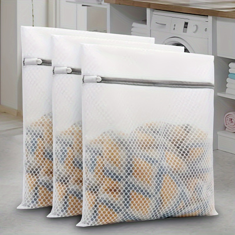 

3-piece Premium Honeycomb Mesh Laundry Bags With Zipper - Medium Size 12x16" Wash Guard For Delicates, Protects Clothes During Washing & Drying