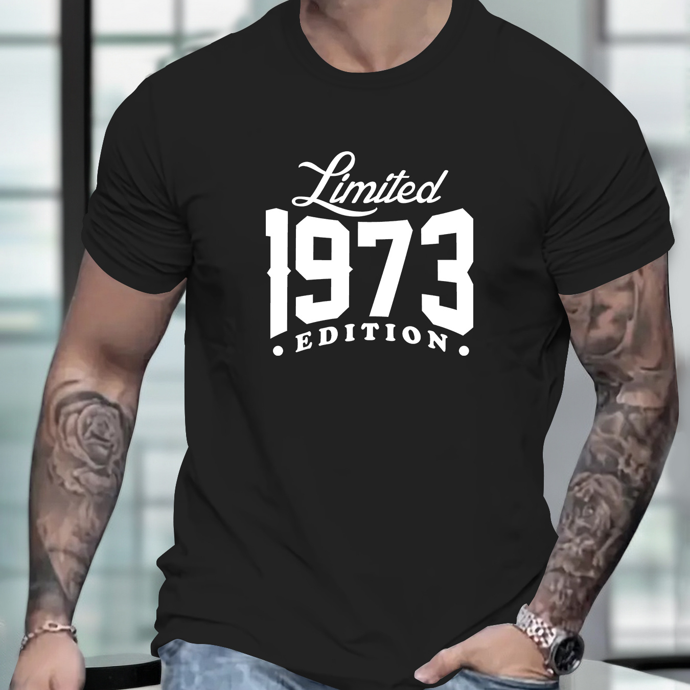 

Limited 1973 Edition Letter Print Men's T-shirt, Crew Neck Short Sleeve Tees For Summer, Casual Comfortable Versatile Top For Outdoor Sports Daily Street