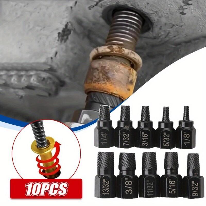 

10-piece Easy Out Screw Extractor Kit, Durable Alloy Steel – Quick & Professional Removal Of Broken Screws, Bolts, Studs