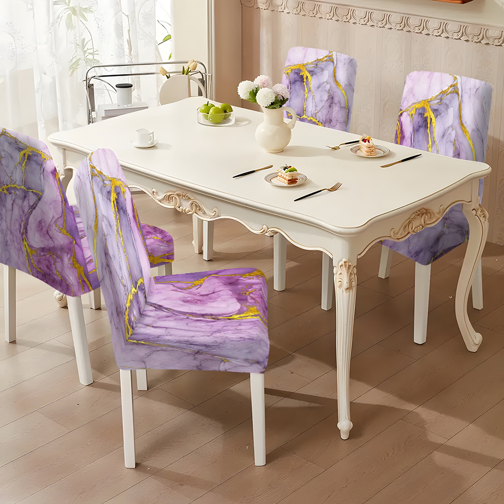 

2/4/6-piece Set Marble Print Dining Chair Covers - Removable & Washable, Perfect For Home, Kitchen, And Restaurant Decor