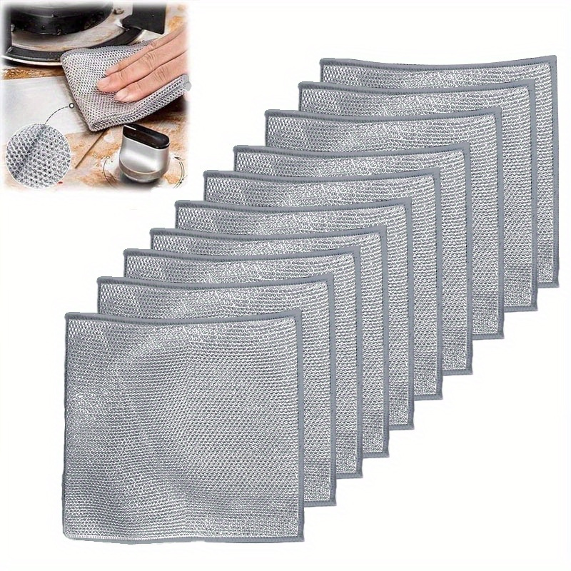 

10pcs, Wire Grid Dishcloth, Steel Wire Scouring Pad Replaces Steel Wire Ball, Household Cleaning Cloth, Grid Non-stick Oil Rag, Kitchen Stove Dishwashing Pot Cleaning Tool, Kitchen Supplies