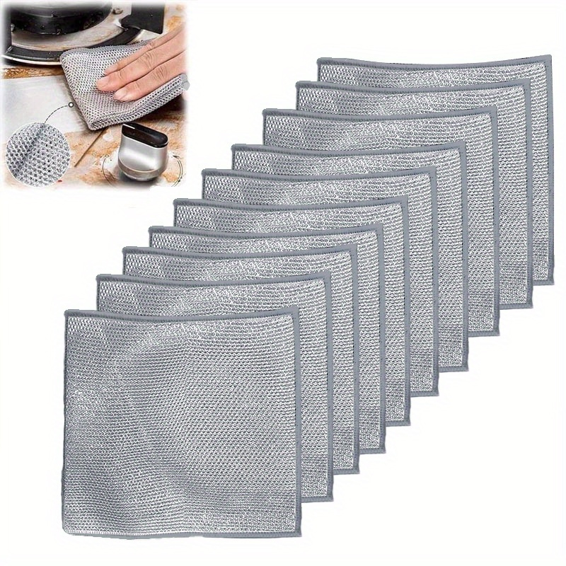 

10pcs, Wire Grid Dishcloth, Steel Wire Scouring Pad Replaces Steel Wire Ball, Household Cleaning Cloth, Grid Oil Rag, Kitchen Stove Dishwashing Pot Cleaning Tool, Kitchen Supplies