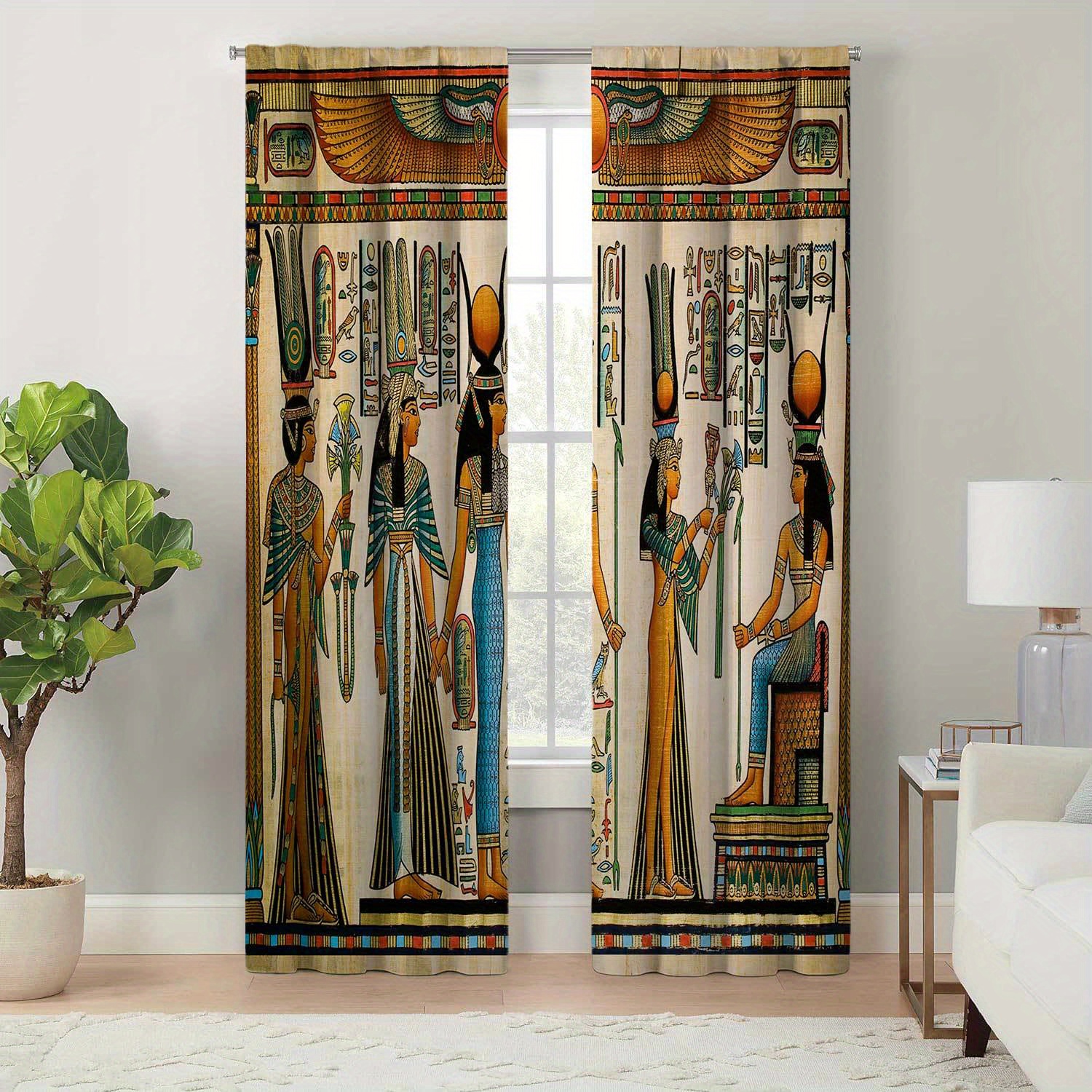 

1pc, Rustic Bohemian Style Living Room Curtains, Egyptian Pharaonic Pyramid Pattern Print Curtains, Easy Maintenance, 4 Season Charm For Living & Bedroom, Durable And Easy To Hang