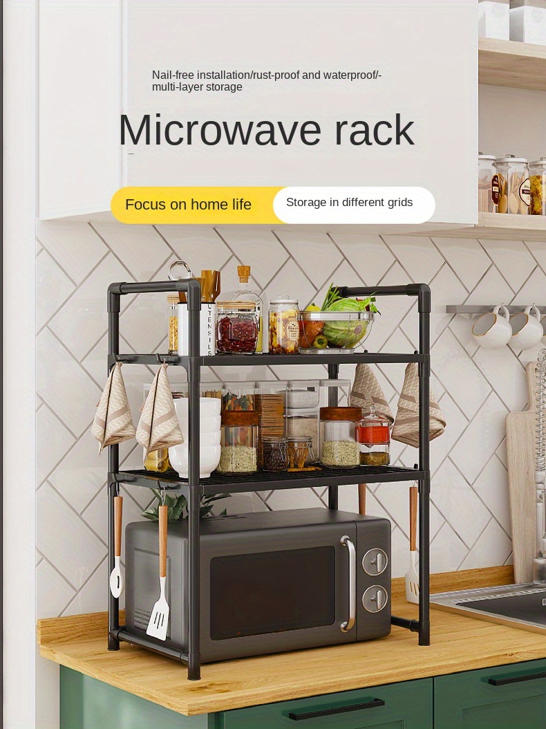 sturdy metal kitchen microwave stand with 2 tiers expandable and adjustable for microwave oven and more no wood easy to clean details 0